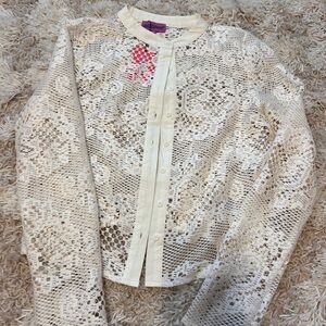 Cream Lace Button-Up Blouse